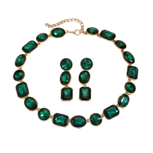 Luxurious Style Antique Style Gorgeous Shiny Crystal Colored Gems Necklace & Earrigns For Women