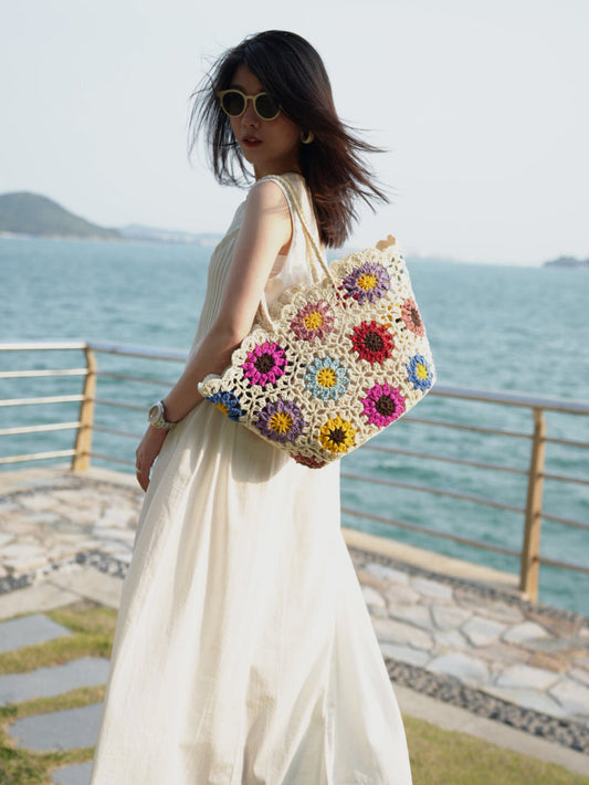 Beach Floral Crochet Tote Bag-1