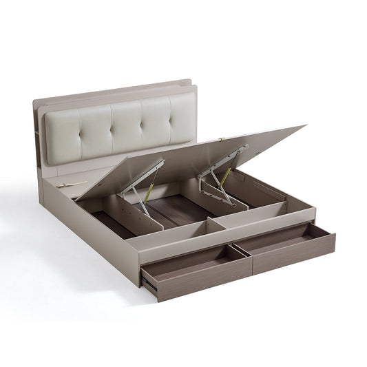 Cappuccino Taupe Platform Bed with Bedside Table & Mattress Set-1