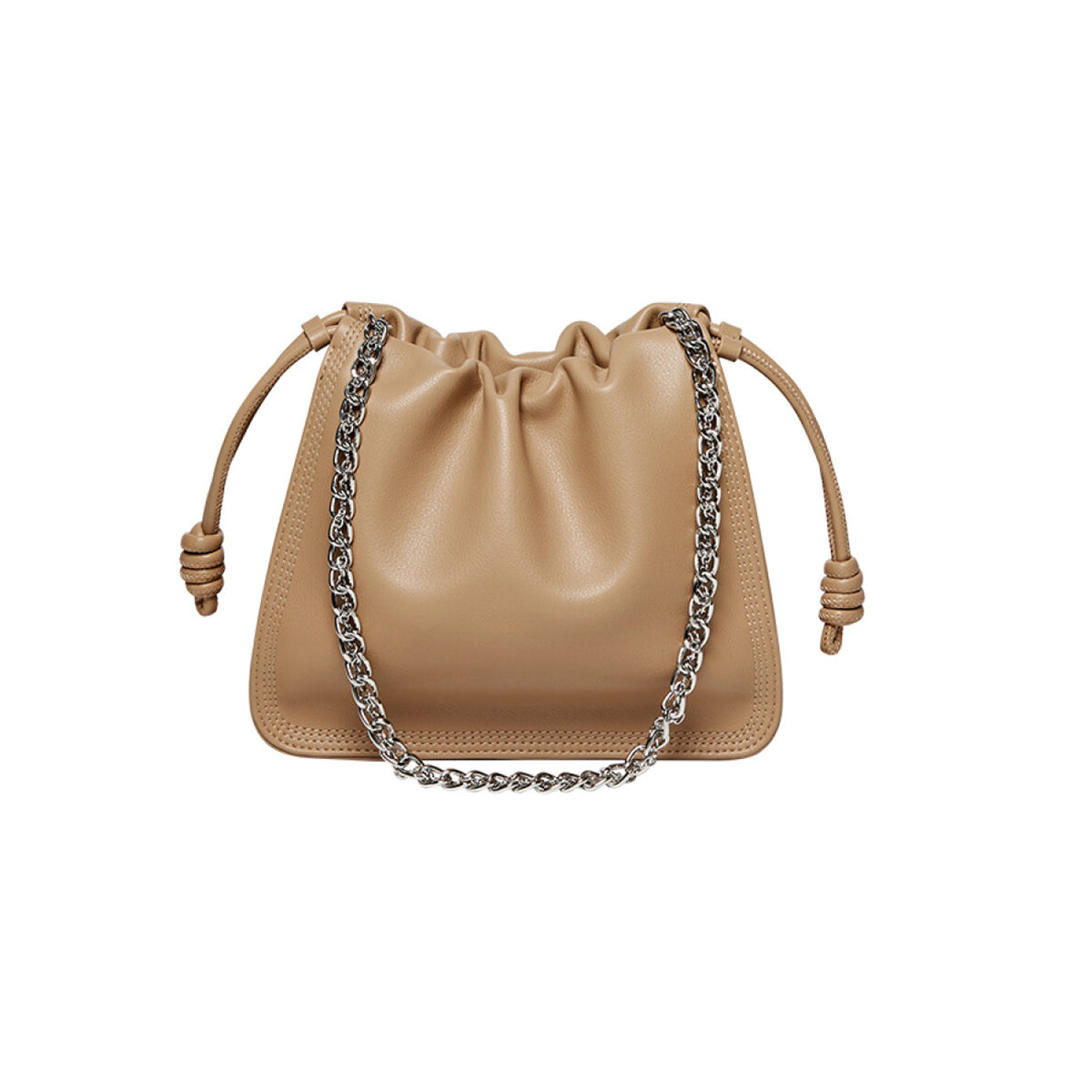 Chain Strap Drawstring Leather Bucket Bag-6