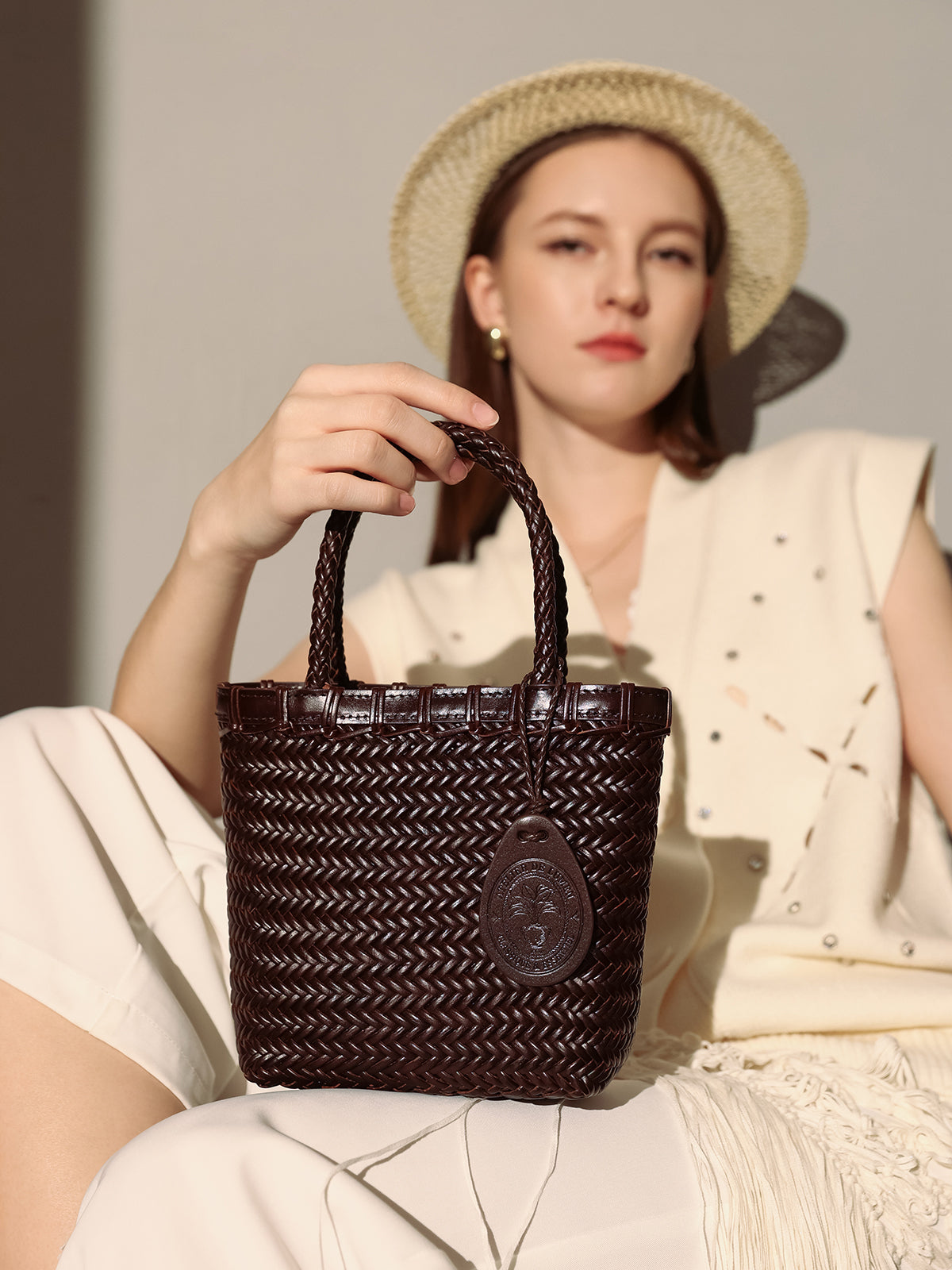 Chocolate Organic Reed Woven Basket Bag-4