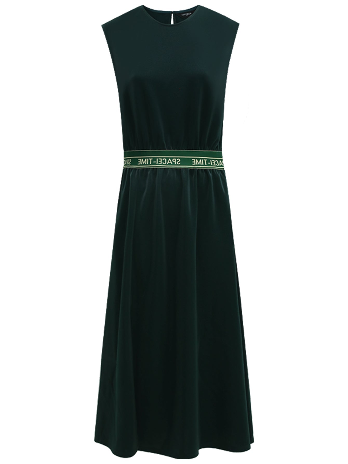 Floor Length Liquid Green Dress with Capped Sleeves-3