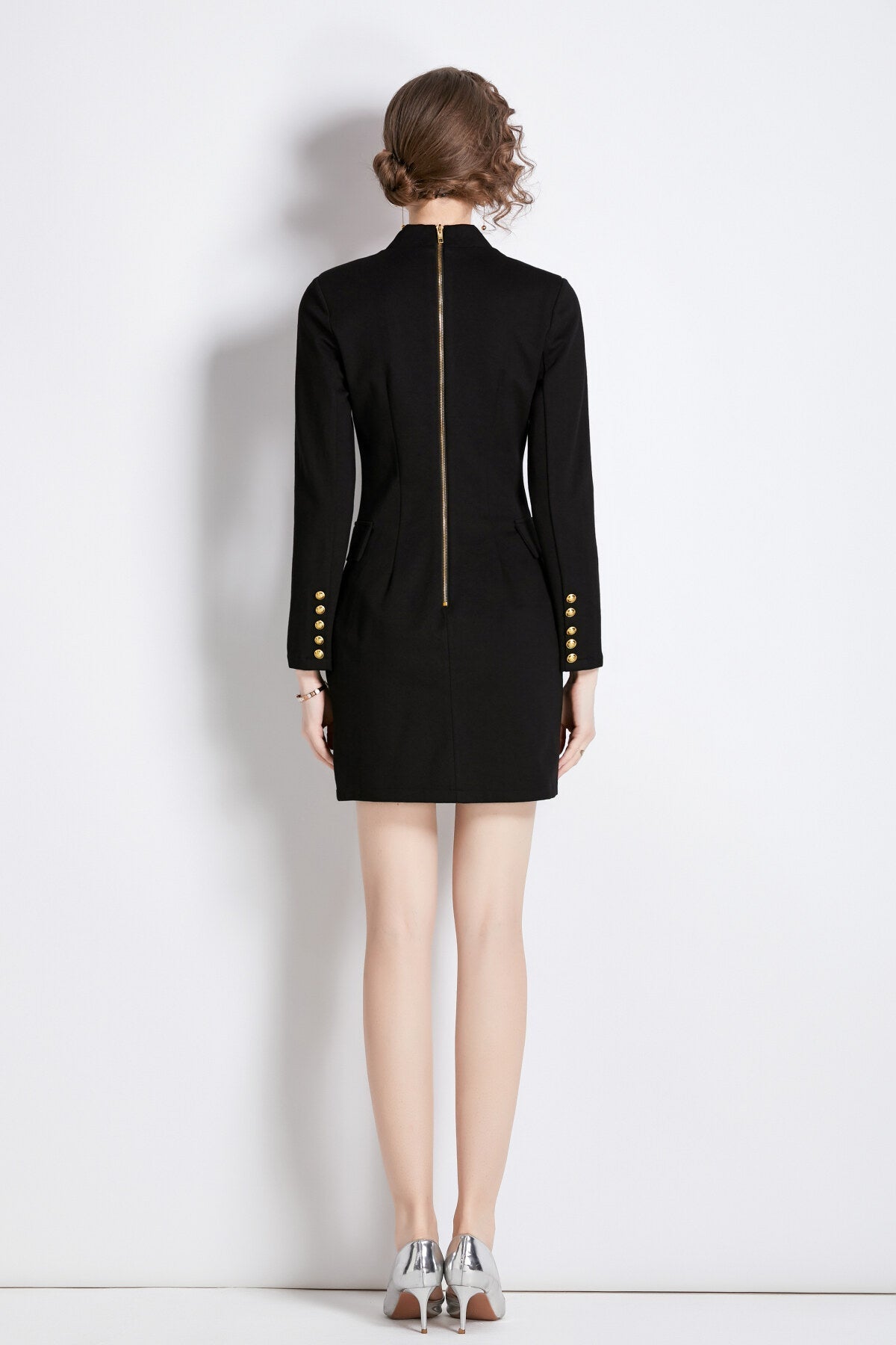 Gold Double Breasted Little Black Blazer Dress-3