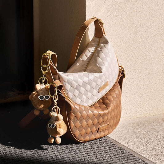 Pompom Charm Quilted Shoulder Bag-1