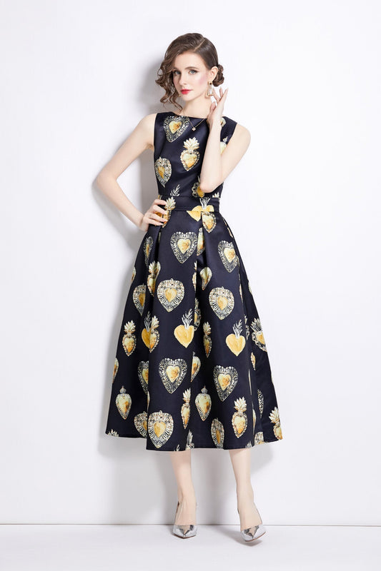 Sleeveless High Waisted A Line Tea Dress-1