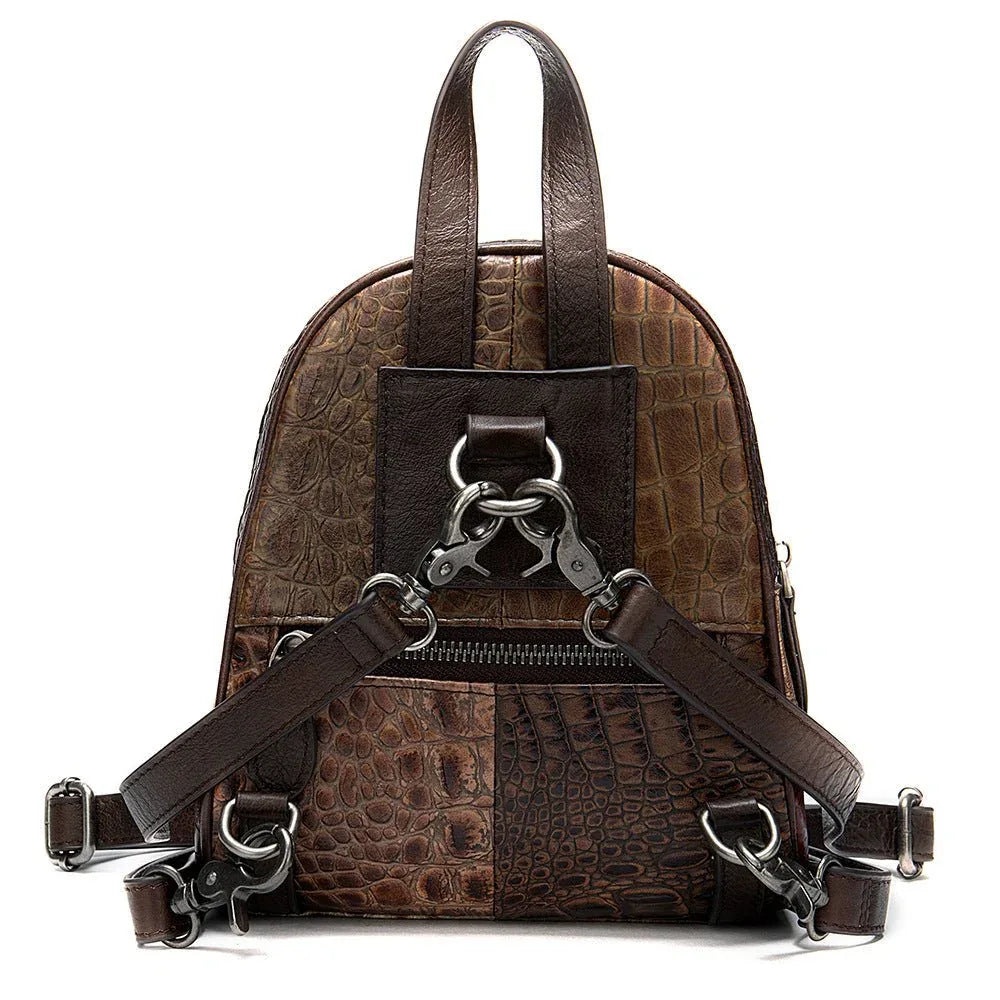 Small Cowhide Leather Contrast Color Bag Backpack For Women