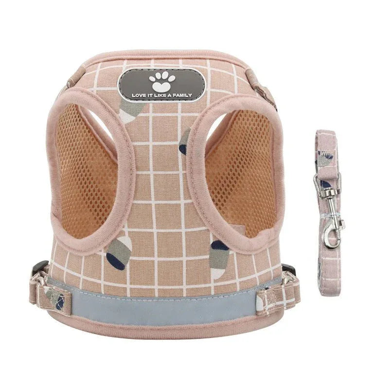 Small Dog Cat Pet Breathable Mesh Vest Harness & Walking Lead Leash