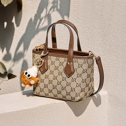 Vintage Patterned Khaki Top Handle Bag-1