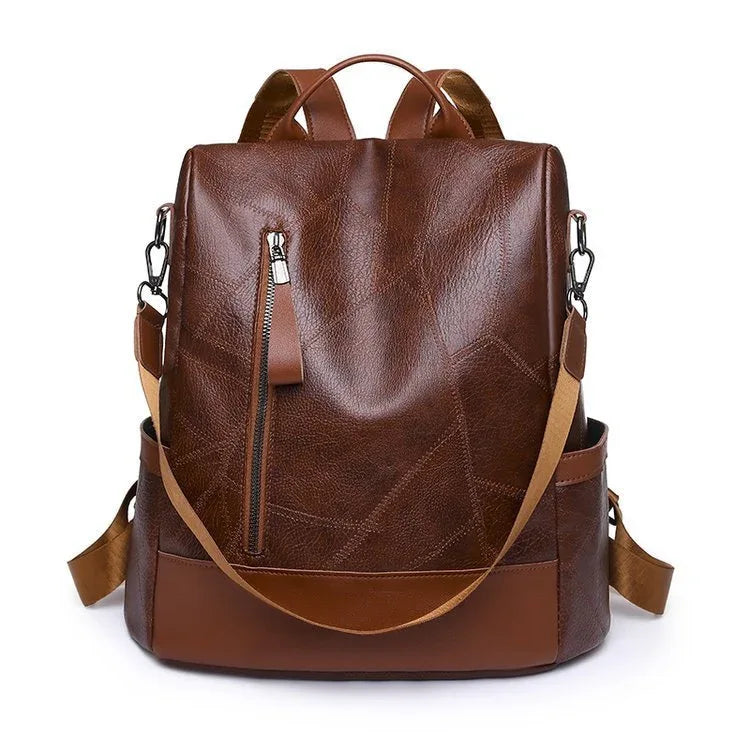 Women's Soft Leather Large Capacity Backpack With Multiple Pockets & Shoulder Strap