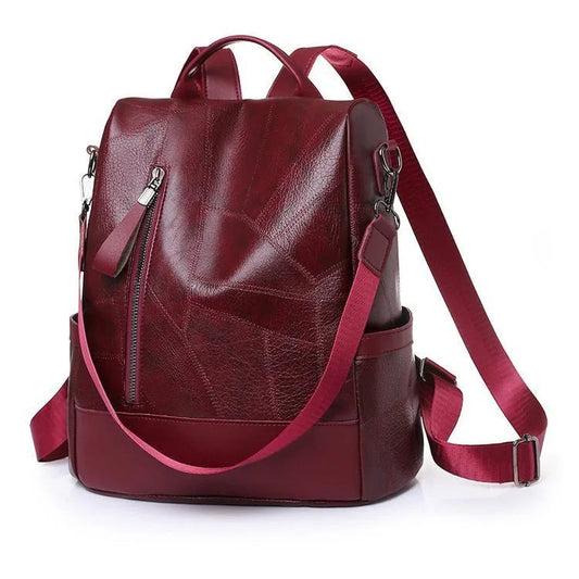 Women's Soft Leather Large Capacity Backpack With Multiple Pockets & Shoulder Strap