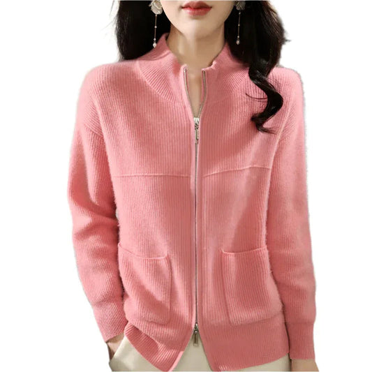 Women's Solid Color Loose Fit Sweater With Pockets