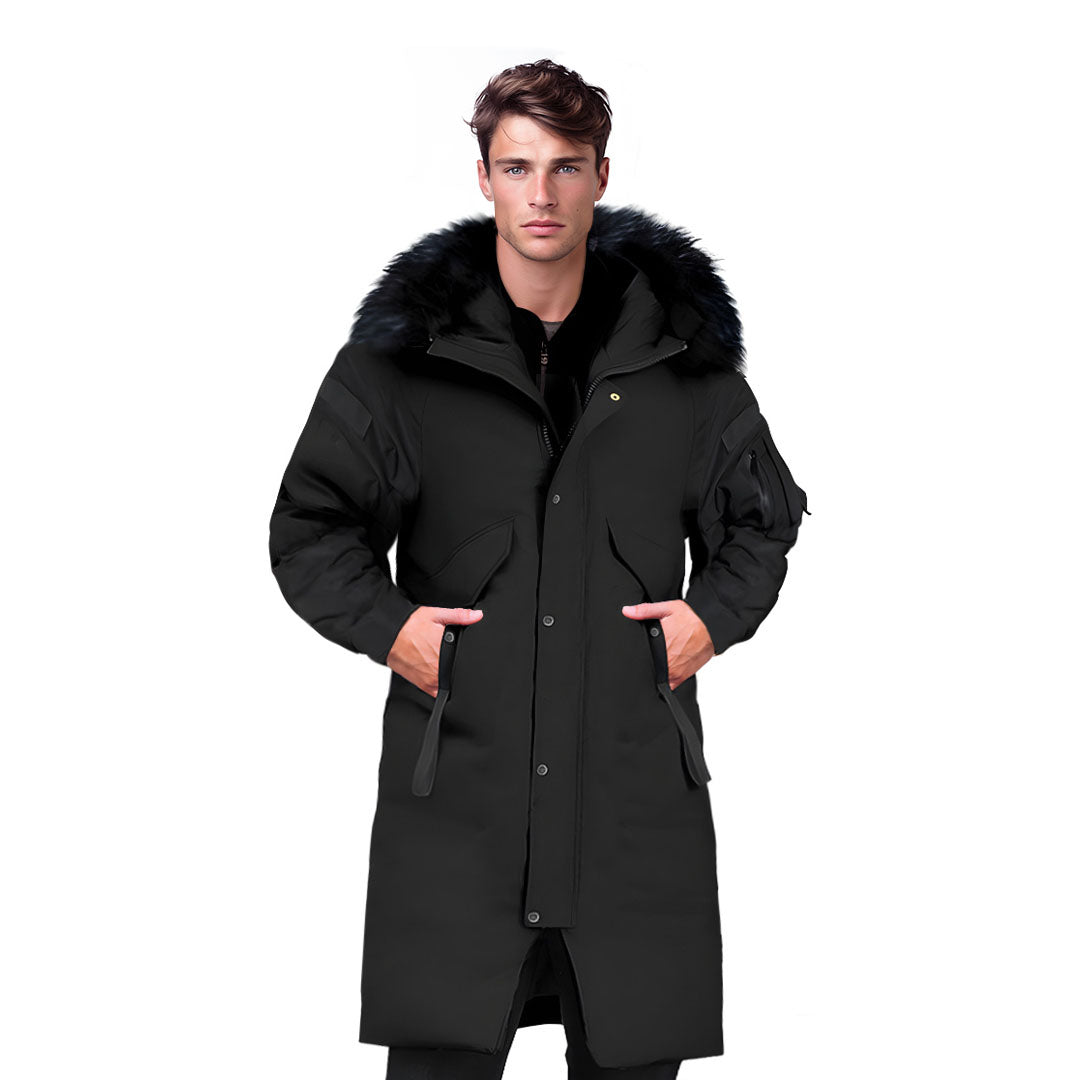 Black 2XL Winter Fur Hooded Thick Overcoat Jacket Stylish Lightweight Quilted Warm Puffer Coat