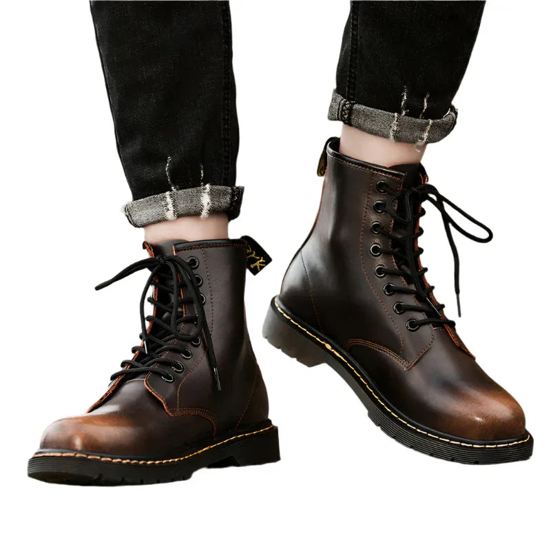 Men's High-Top Shoes British Style Tooling Leather Martin Boots