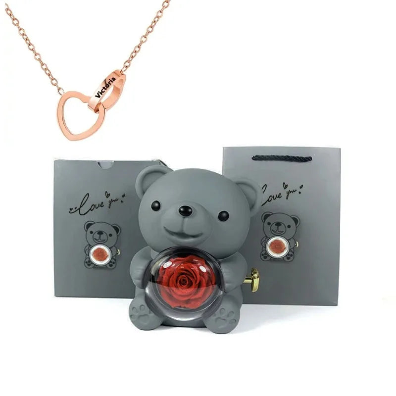Ewige Rose Teddybär mit Halskette