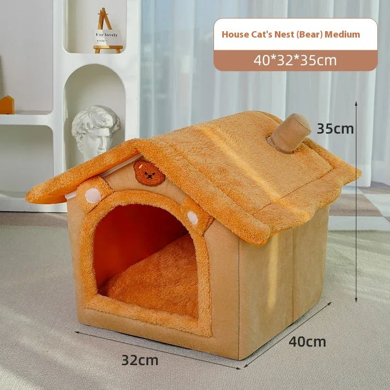 Cute Universal Pet Dog Cat House With Removable And Washable Pet Bed