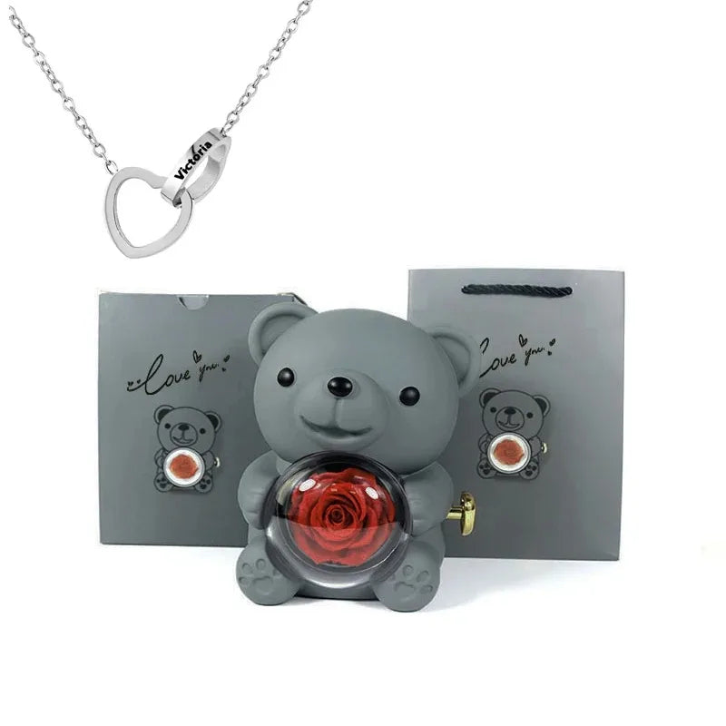 Ewige Rose Teddybär mit Halskette
