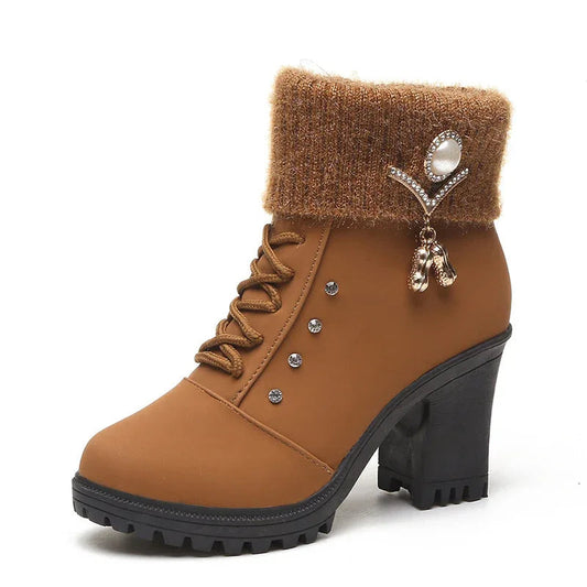 Women's Chunky Heel Lace-Up Rhinestone Martin boots