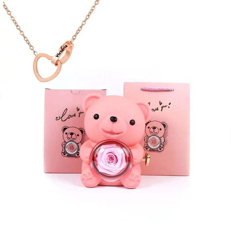 Ewige Rose Teddybär mit Halskette