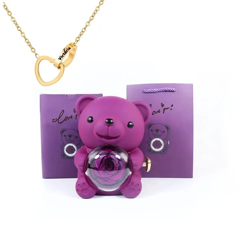 Ewige Rose Teddybär mit Halskette