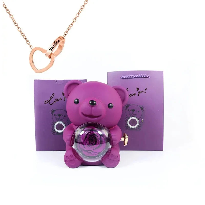 Ewige Rose Teddybär mit Halskette
