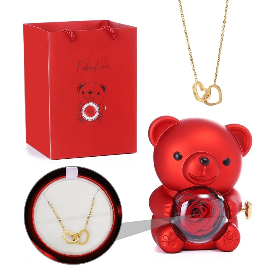 Ewige Rose Teddybär mit Halskette