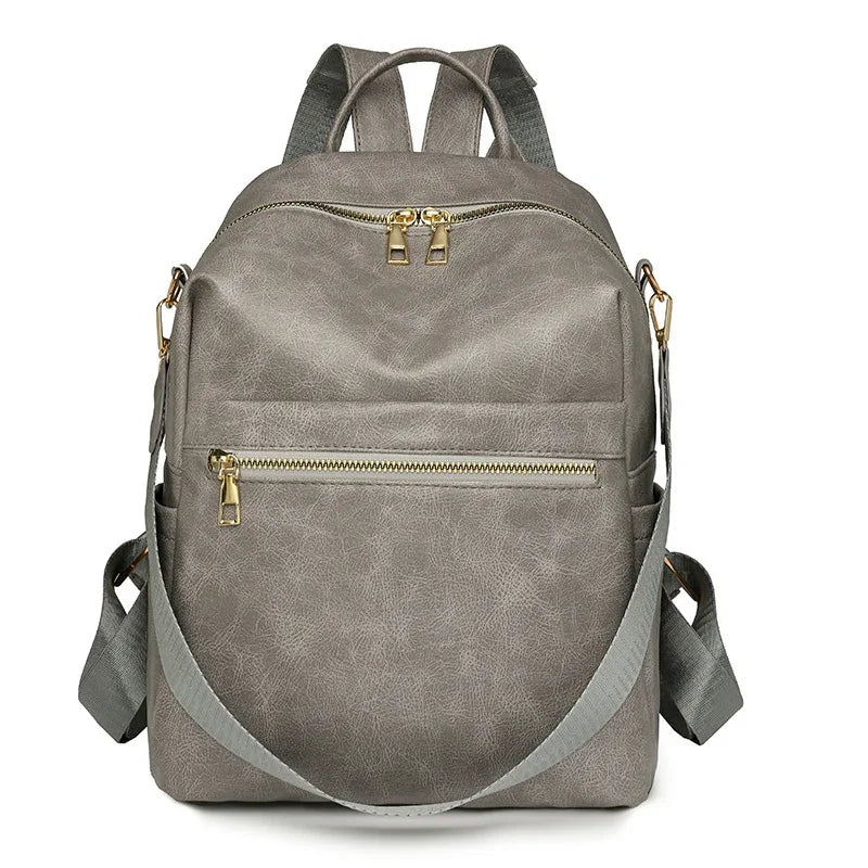 Women's Large Capacity PU Leather Travel School Work Backpack