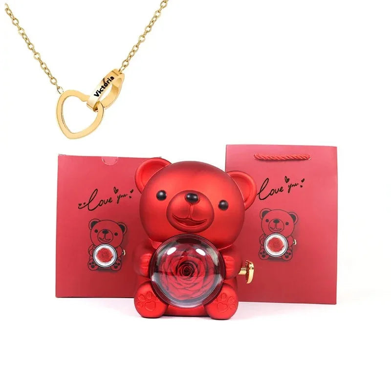 Ewige Rose Teddybär mit Halskette