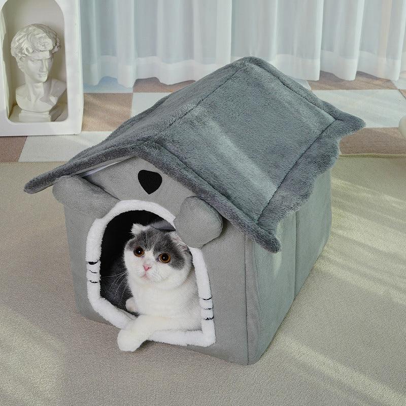 Cute Universal Pet Dog Cat House With Removable And Washable Pet Bed