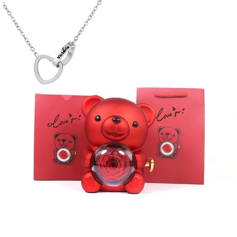 Ewige Rose Teddybär mit Halskette