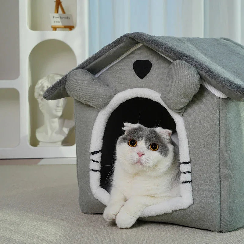 Cute Universal Pet Dog Cat House With Removable And Washable Pet Bed