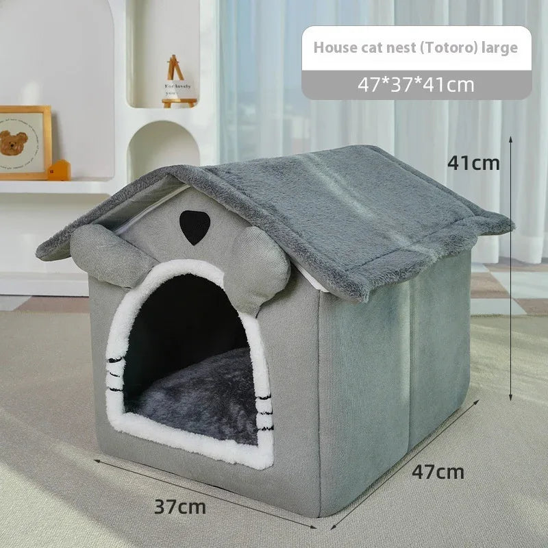 Cute Universal Pet Dog Cat House With Removable And Washable Pet Bed