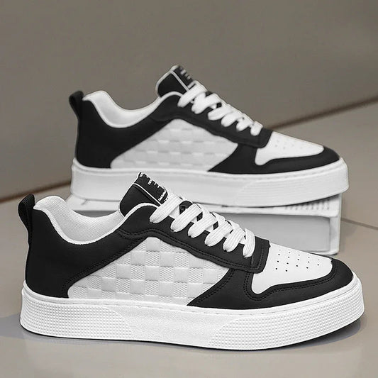 Casual Lace-Up Sneakers Men Fashion Breathable Plaid Flat Shoes