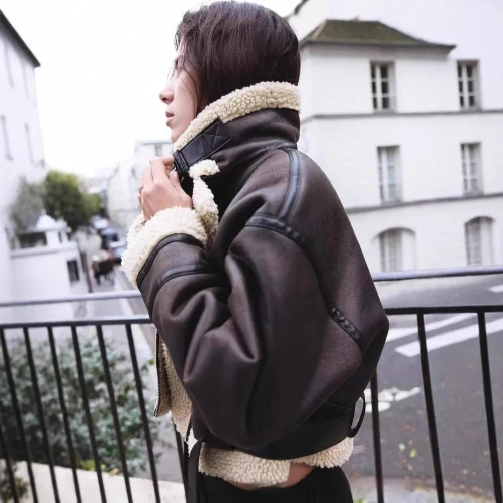 Fur Integrated Lapel Thickening Warm Double-Sided Casual Women's Jackets