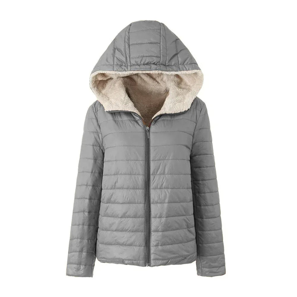 Women's Short Velvet Loose Hooded Cotton Warm Winter Jacket