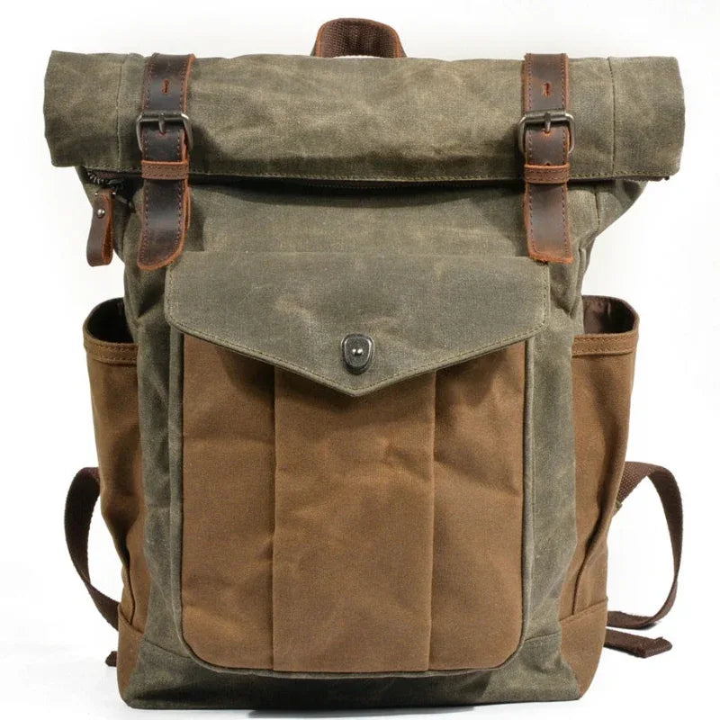 Oil wax Canvas Mountaineering Hiking Camping Bag School Unisex Backpack