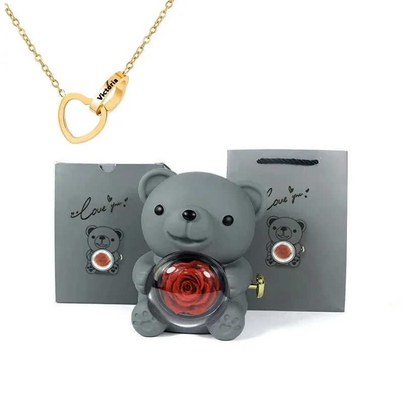 Ewige Rose Teddybär mit Halskette