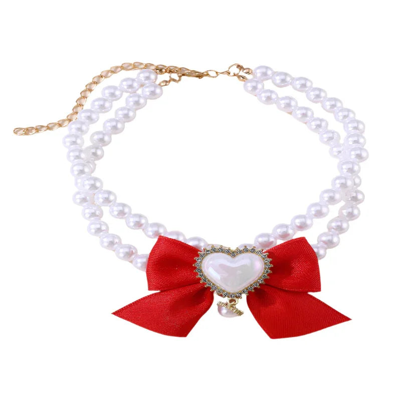 Cute Heart Shape Princess Style Pet Dog Cat Pearl Necklace
