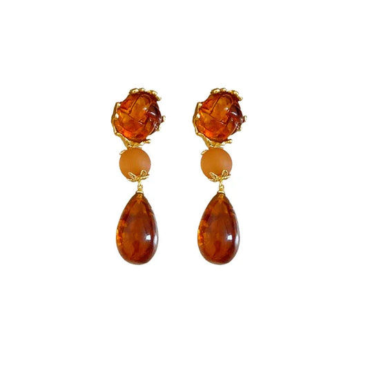 Women's Vintage Water Drop Tassel Earrings Maillard Style