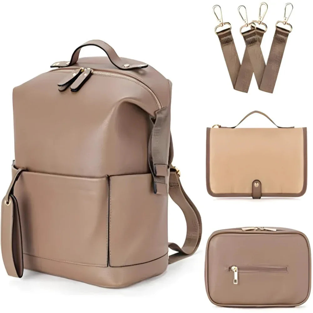Mummy PU Leather Waterproof Diaper Bag Large Capacity Backpack