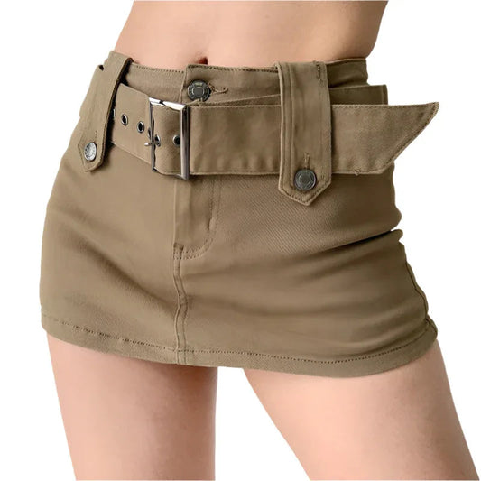 American Retro Wide Waistband Denim Mini Skirt