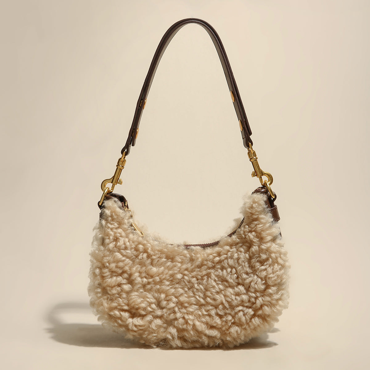 Apricot Beige Furry Mini Daily Shoulder Bag-0