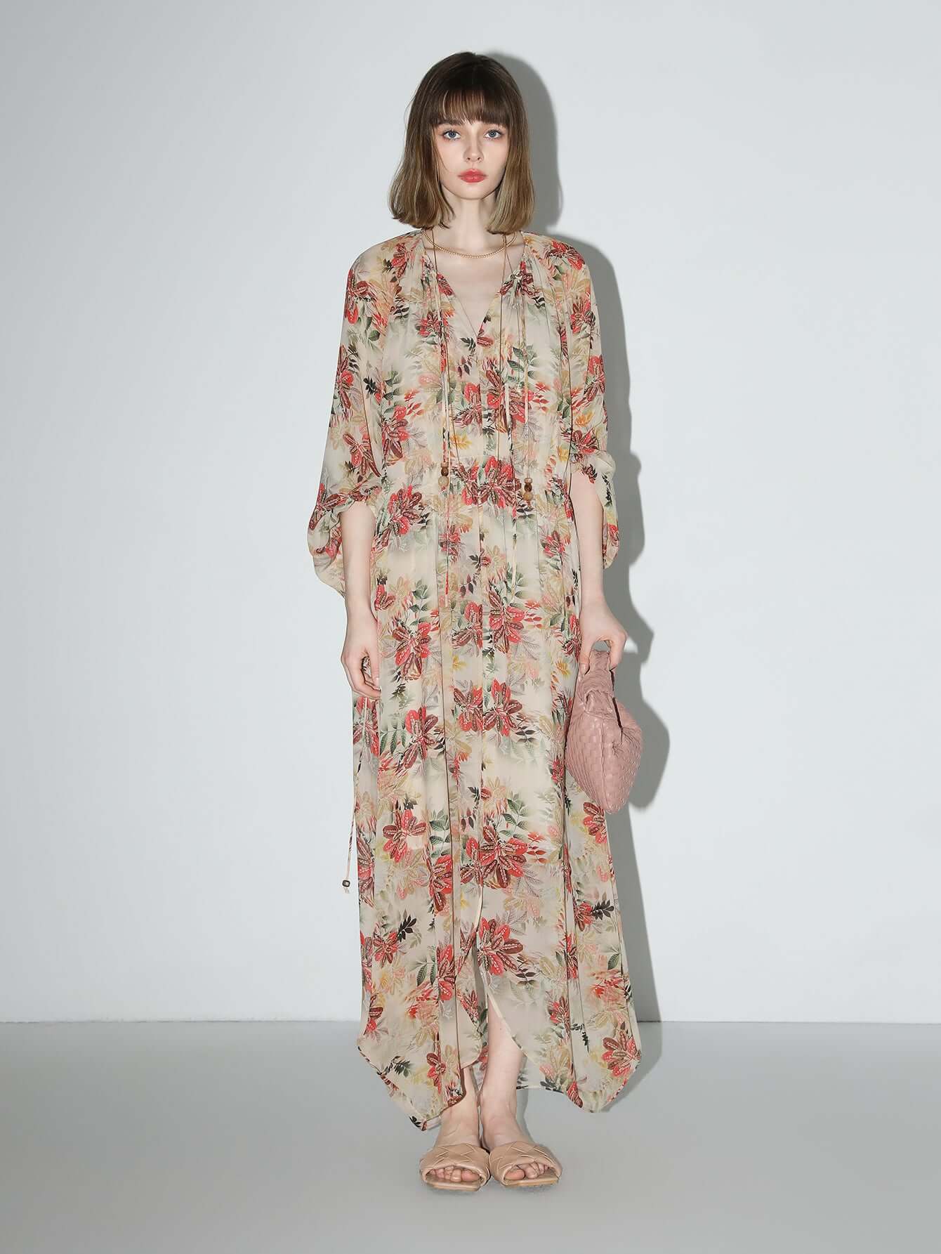 Autumn Floral Chiffon Maxi Dress-1