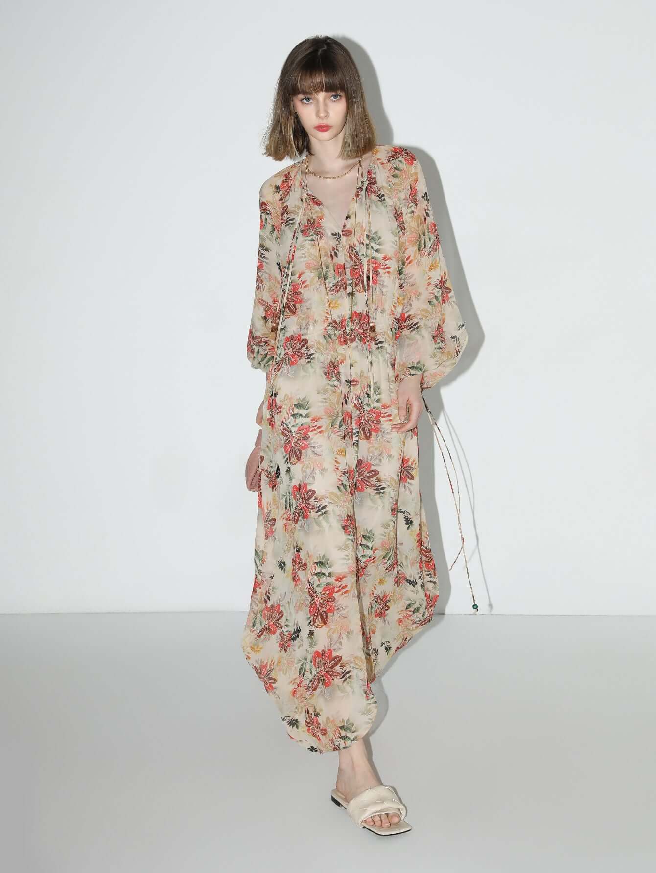 Autumn Floral Chiffon Maxi Dress-2