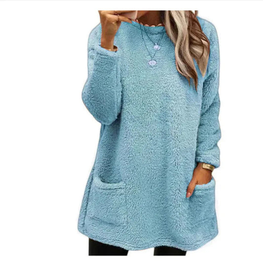 Women's Fleece Pullover Long Sweater With Pockets Winter Warm Casual Long Sleeve Cozy Hooded Casual Sweatershirt