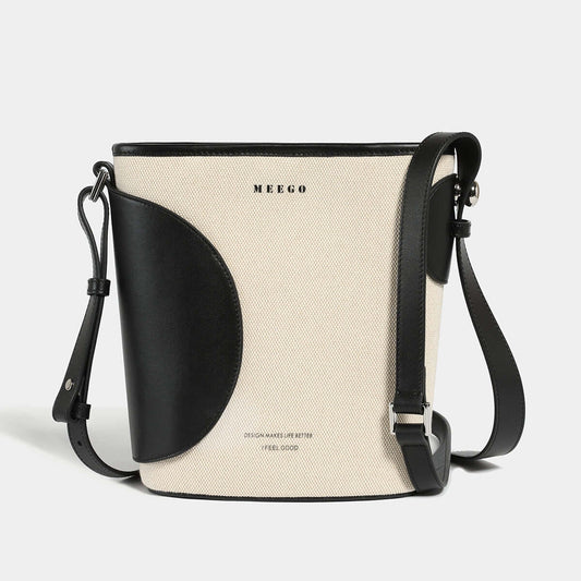 Black and White Colorblock Cross Body Bucket Bag-0