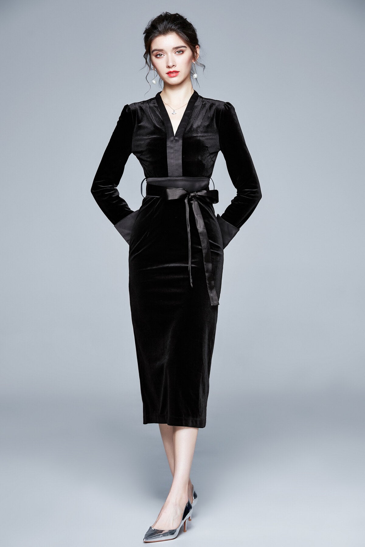 Black Velvet Kimono Dress-1