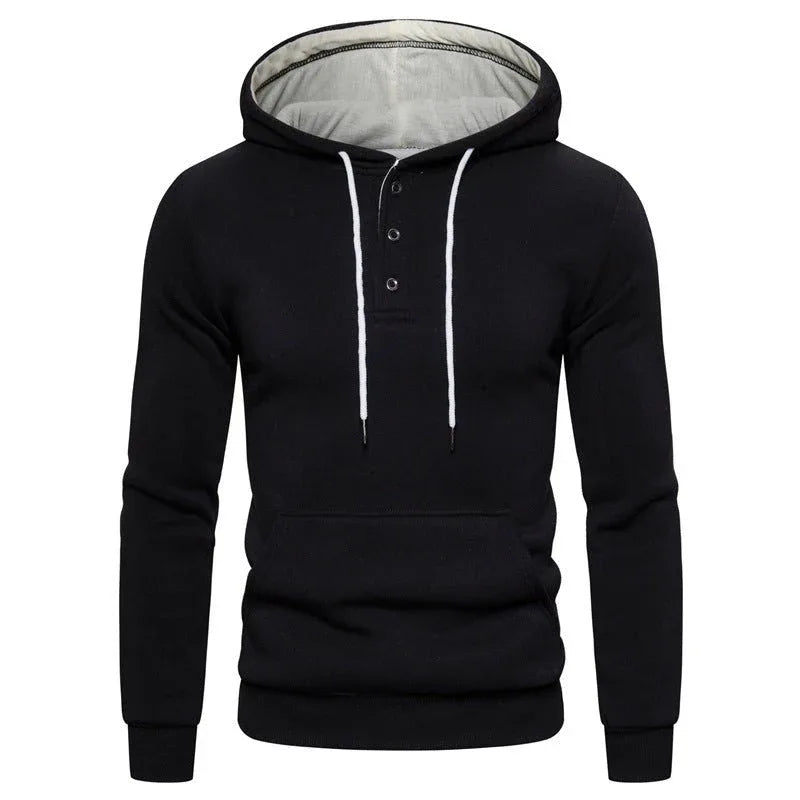Buttoned Cotton Fleece Casual Hoodie