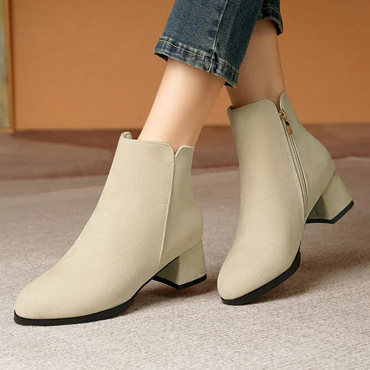 Pointed-Toe Suede Side Zipper Women's Boots