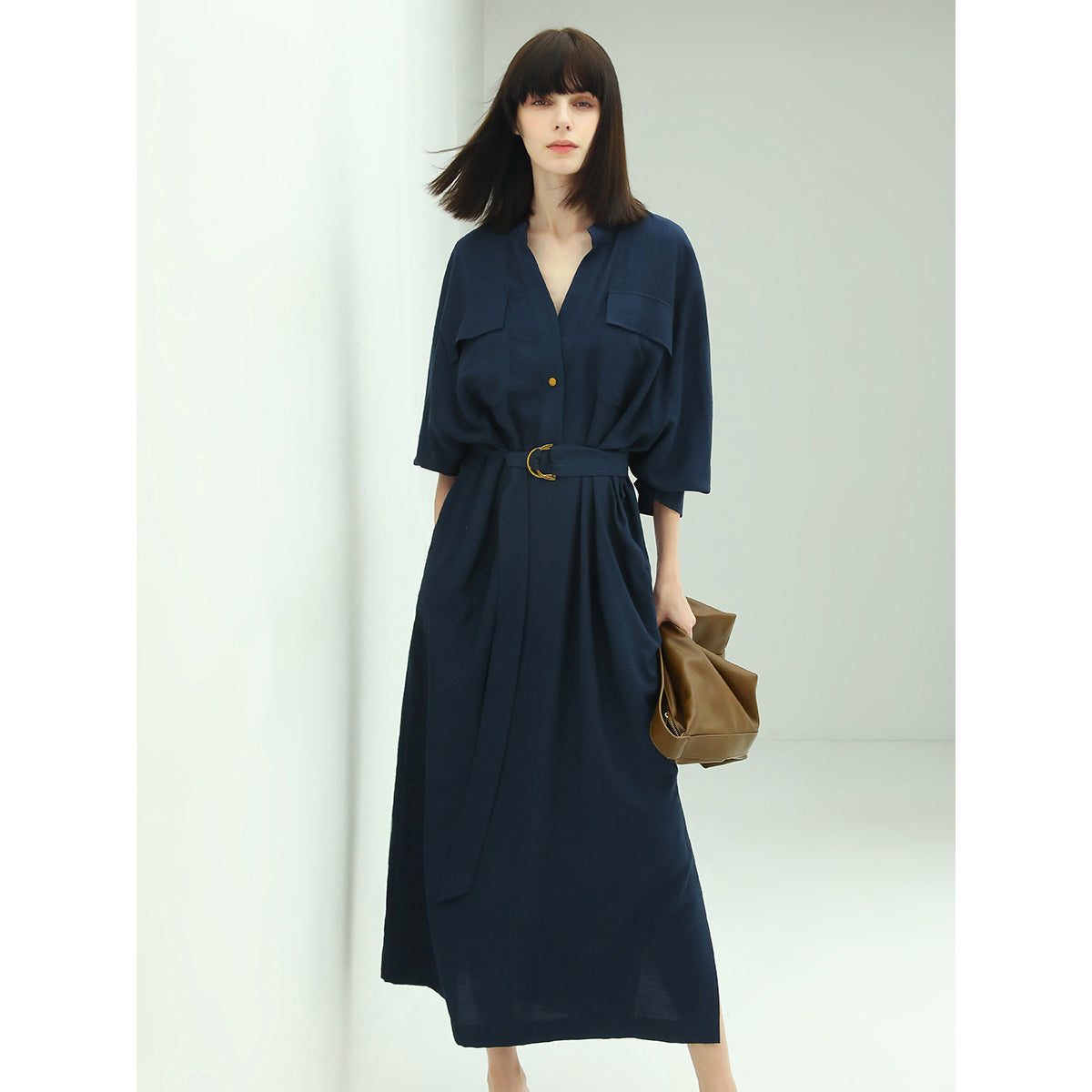 Classic Belted Navy Shirt Dress-0