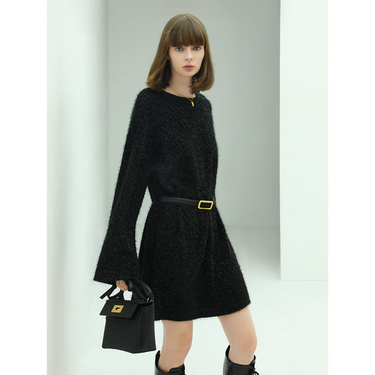 Classic Glittery Black Straight Knit Dress-1